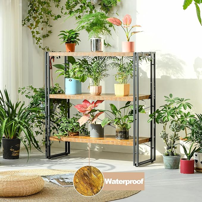 HCHQHS Bookshelf, 3-Tier Industrial Bookcase, Rustic Open Book Shelf, - Image 7