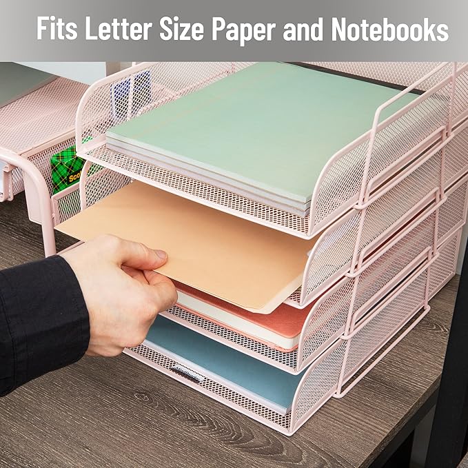 Mind Reader Stackable Paper Tray, Desktop Organizer, File Storage, Metal Mesh - Image 6