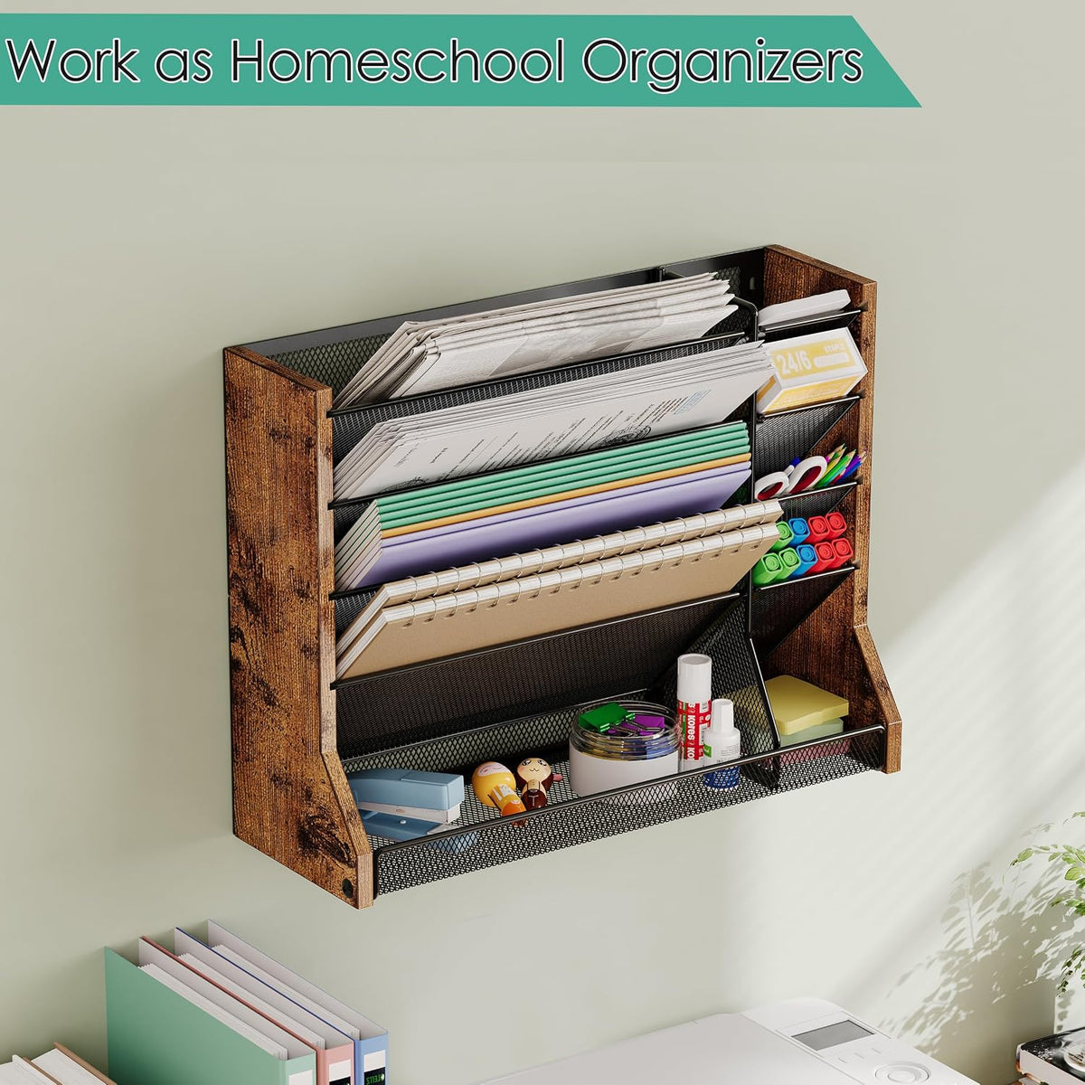 jakyitvi 5 tiers ironwood wall desk file holder on a desk or shelf