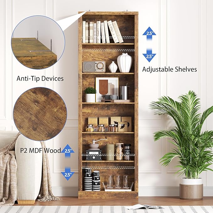 BORNOON 75" Tall Bookshelf, 6-Tier Floor Standing Bookcase - Image 5