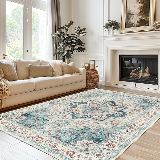 GENIMO 8x10 Area Rugs for Living Room, Machine Washable Non Slip Rugs, Low Pile - Image 3