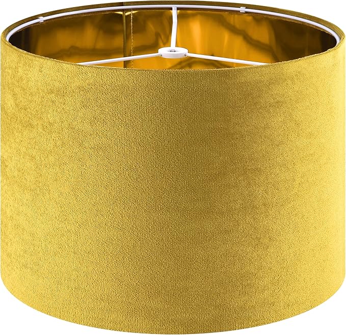 GO&SO Set of 2 Large Drum Yellow Velvet Lamp Shade -16" Top x 16" Bottom x 12" - Image 9