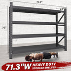 71.3" wide heavy duty garage shelving units,5000lbs deep shown in use