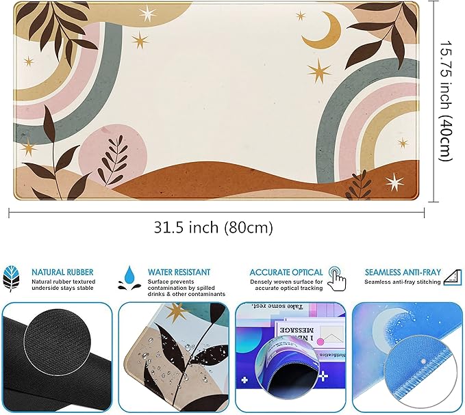 Boho Desk Mat, Abstract Retro Plant Large Mouse Pad, XXL Gaming Large Mousepad - Image 3