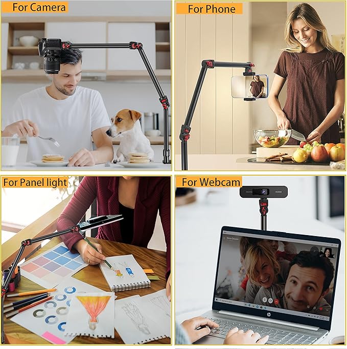 DImotliyor Overhead Camera Mount Desk Stand, 3-Section Flexible Detachable - Image 5