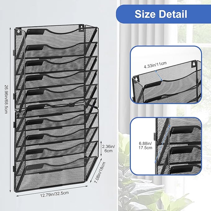EasyPAG Wall File Organizer for Office 10 Pocket Mesh Wall Mounted Paper - Image 8