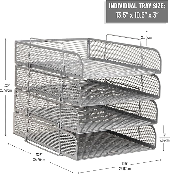 Mind Reader Stackable Paper Tray, Desktop Organizer, File Storage, Metal Mesh - Image 3
