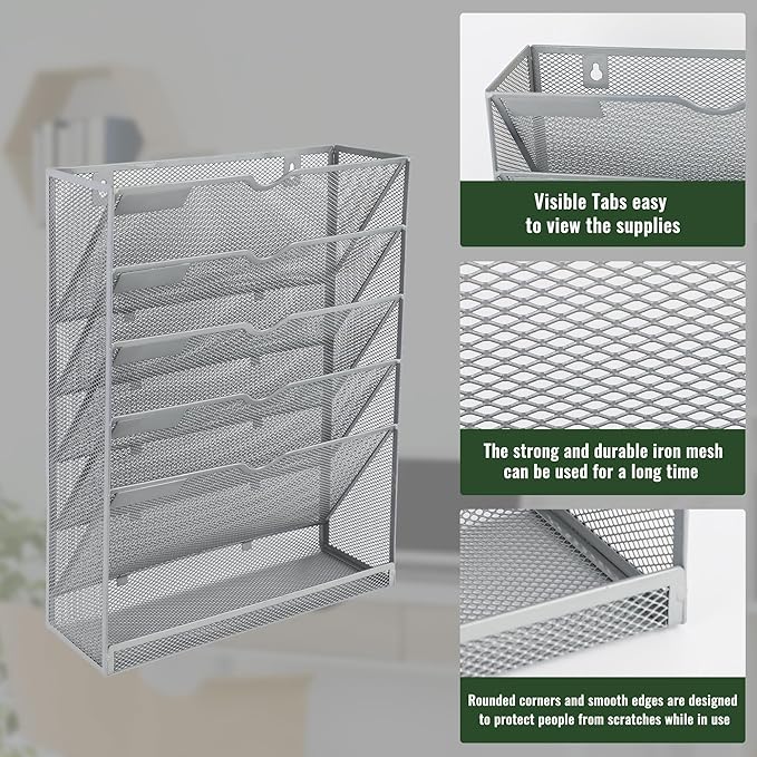 EASEPRES 6 Tier Mesh Hanging Wall File Organizer, Desk Vertical Mail Paper - Image 4