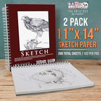 U.S. Art Supply 11"x14" Sketch Book Pad, 2 Pack, 60lb Spiral Bound - Image 2