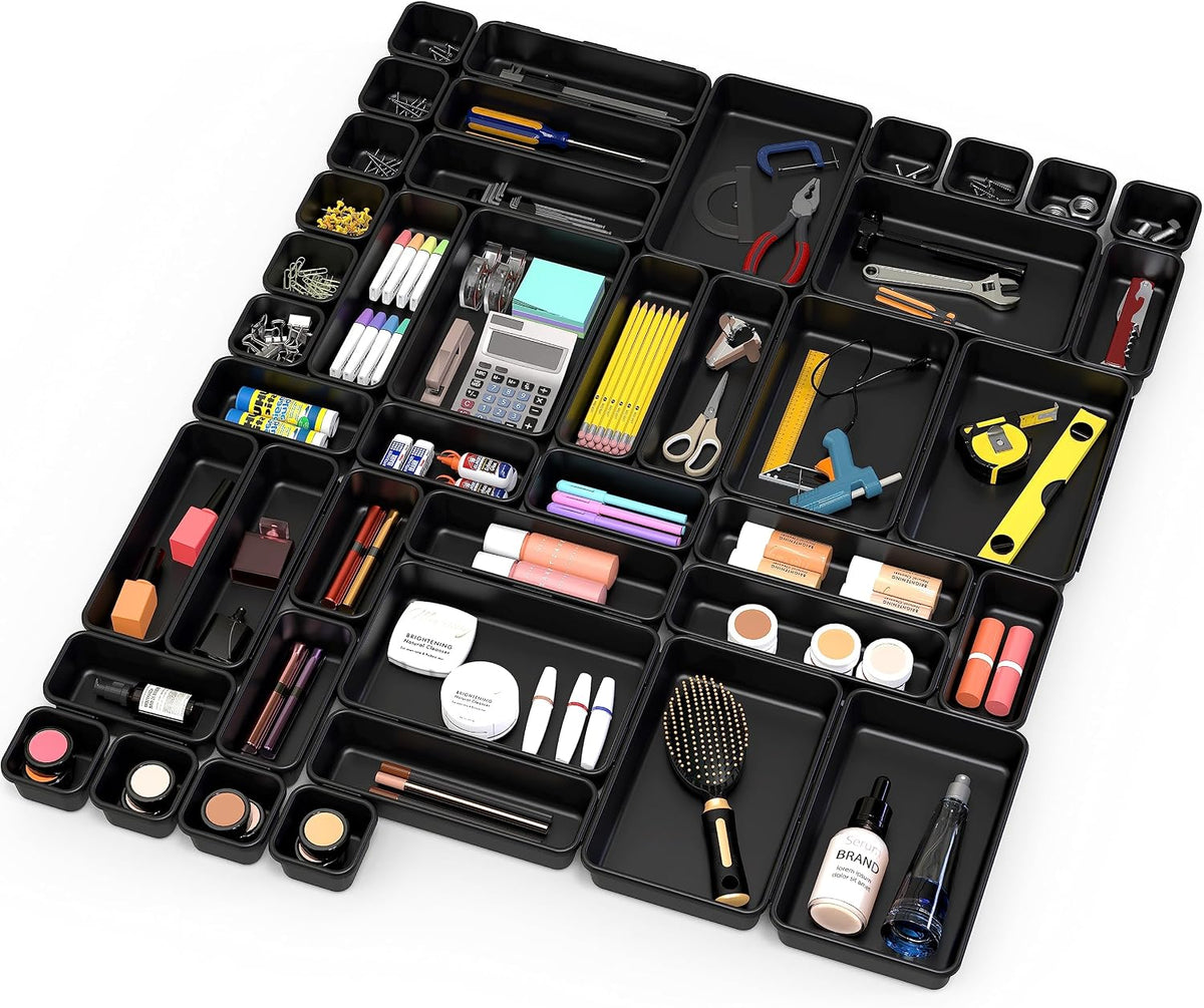 Simple Houseware Interlocking Desk Drawer Bins Organizer, 42 Packs, Black