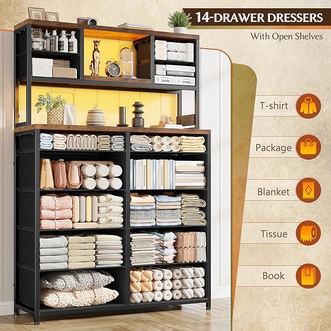 EnHomee Black Dresser with Multiple Fabric Drawers, Dresser - Image 4