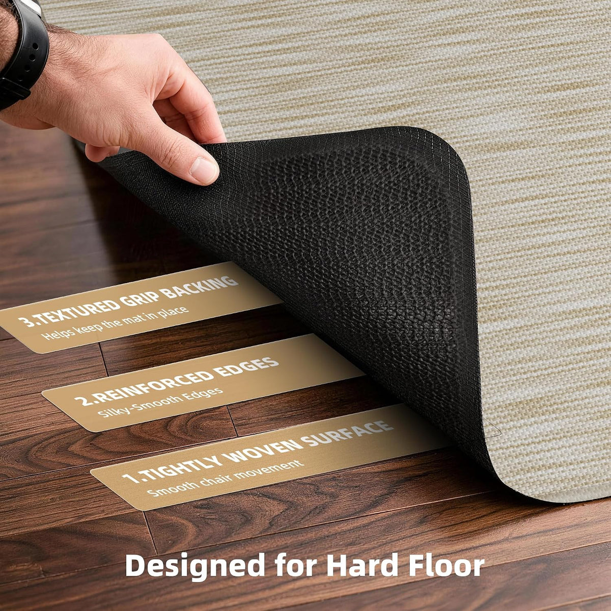 Office Chair Mat for Hardwood Floor 48" x 60", Oatmeal PVC Floor Pr...