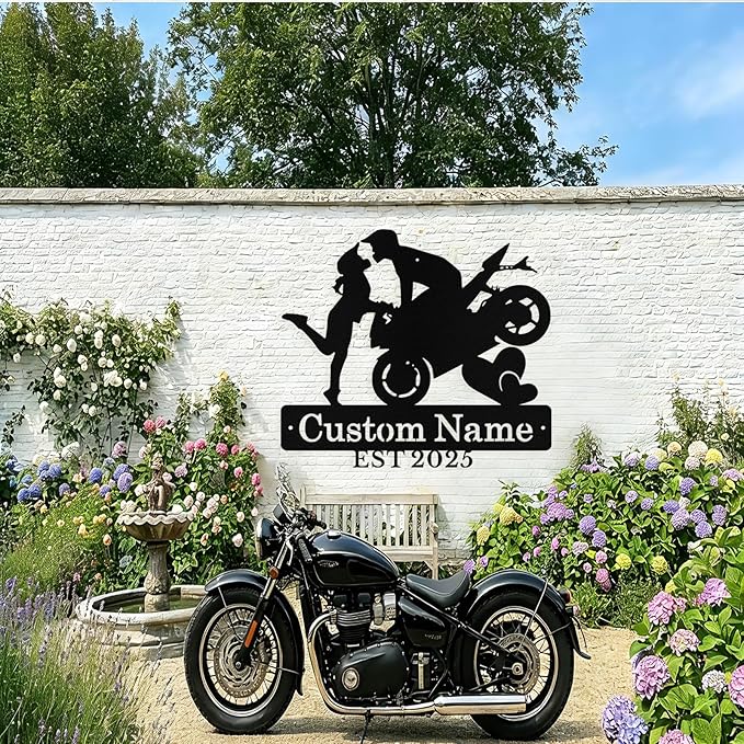 Custom Motorcycle Couple Metal Signs Personalized Biker Couple Name Sign Custom - Image 6