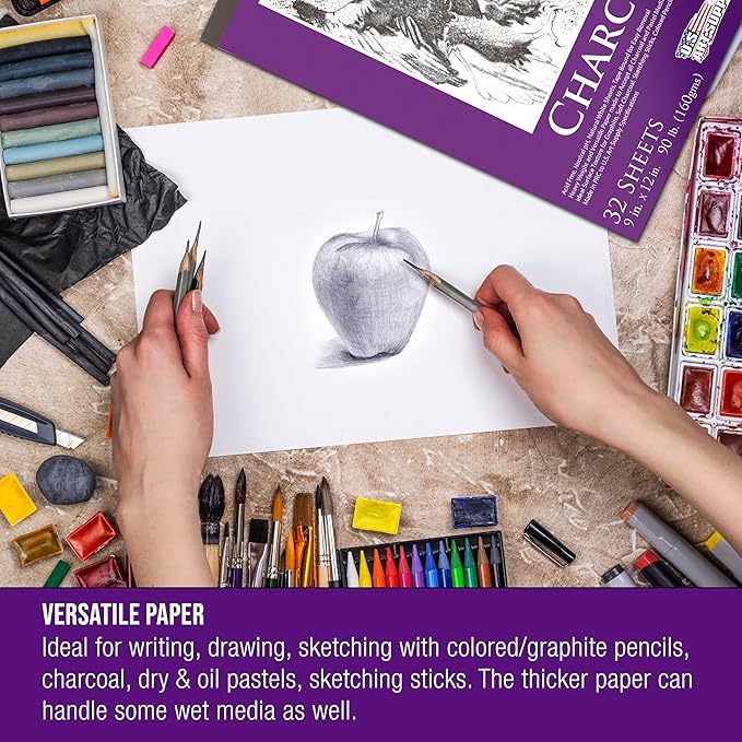 U.S. Art Supply 9" x 12" Premium Heavy-Weight Charcoal Sketchbook - 90lb Sketch - Image 5