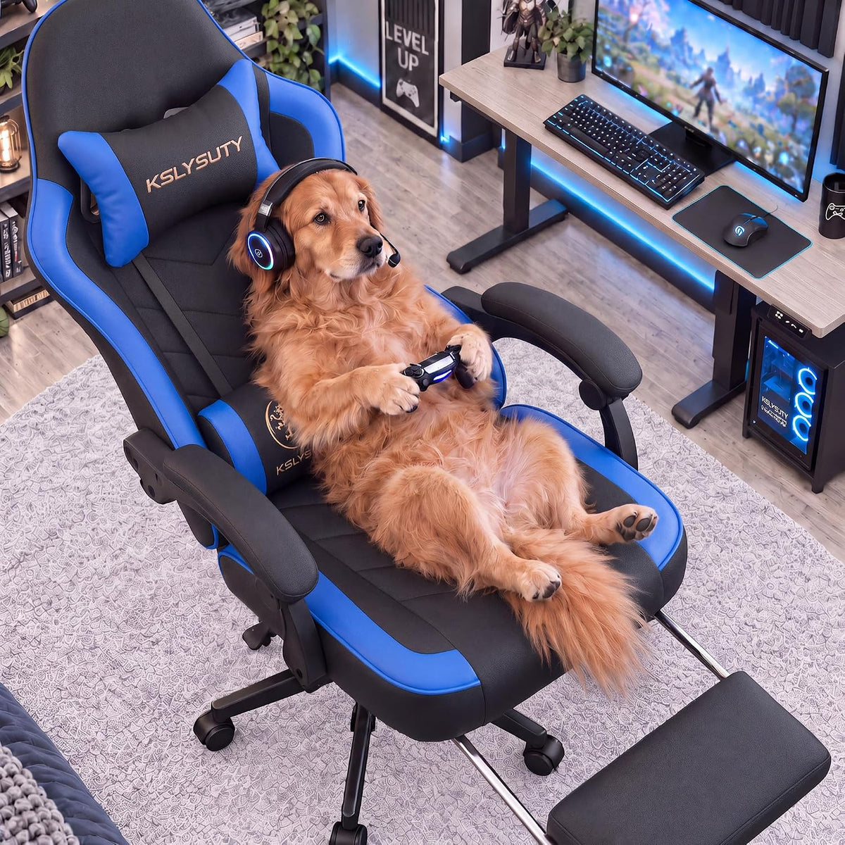 Desk Computer Gaming Chair - High Back Ergonomic Office Chair with Footrest a...