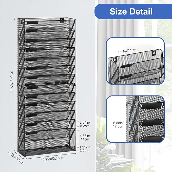 EasyPAG Wall File Holder 14 Tier Mesh Hanging Folder Organizer - Image 3