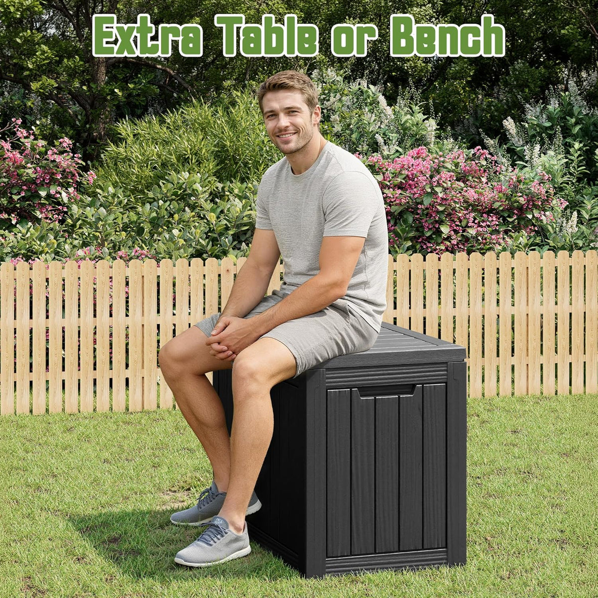 Outdoor Storage Waterproof Deck Box for Patio (50 Gallon, Black)