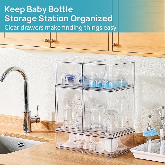 Vtopmart Clear Stackable Storage Drawers Set of 4, Plastic Organizer Bins - Image 4