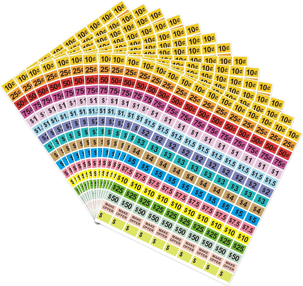 2400Pcs Garage Sale Stickers,1/2"×3/4" Yard Sales Price Stickers, Rectangle Preprinted Price Tag Labels Stickers for Flea Markets, Waterproof Pricing Labels for Retail Use