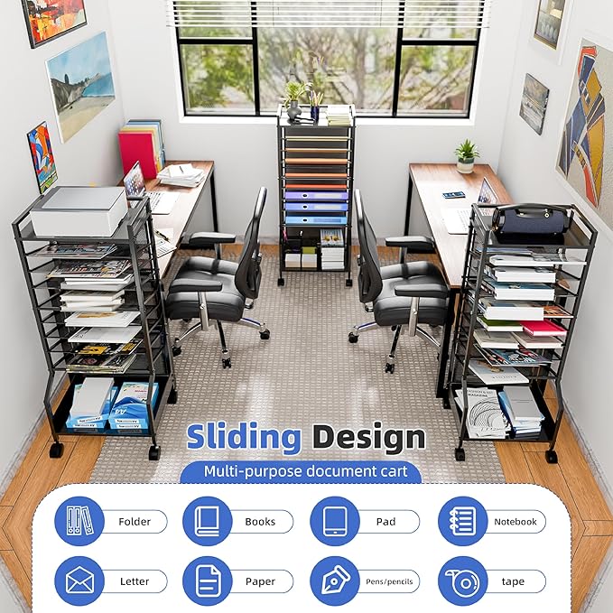 Simple Trending 10 Tier Rolling File Cart, Desk File Organizer - Image 4