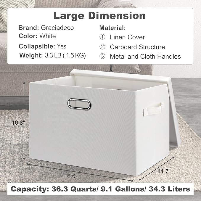 Graciadeco Large 17" 36 Quart Collapsible Stackable Storage Bins - Image 2