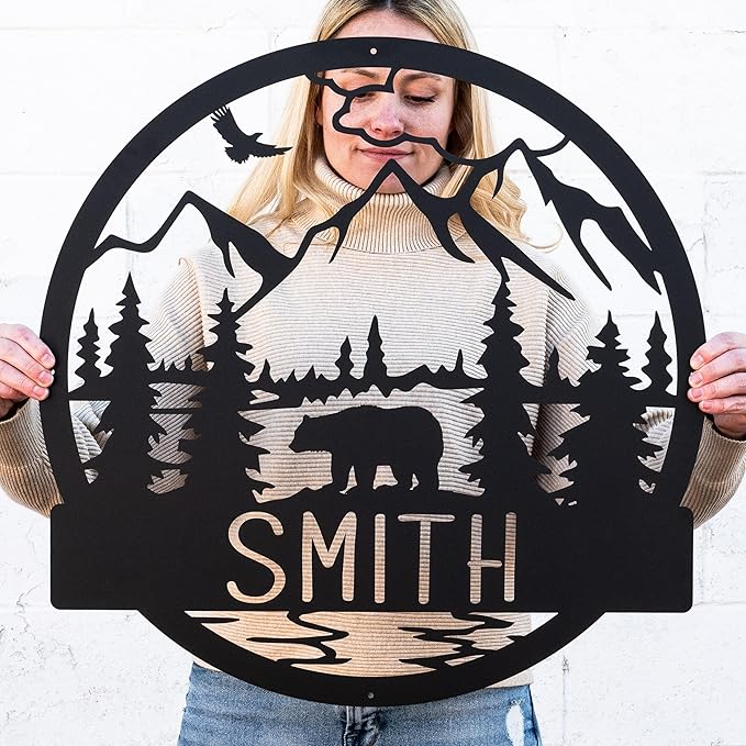 Wilderness Bear Cabin Name Sign | Mountain & Rustic Metal Bear | Personalized - Image 2