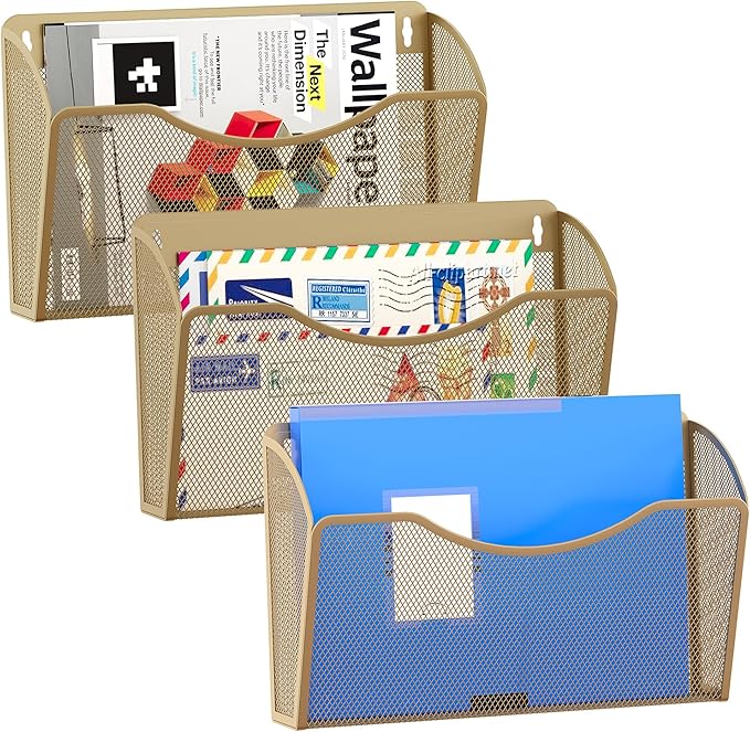 EasyPAG 3 Single Pocket Wall File Organizer, Mesh Hanging File Folder Organizer by EasyPAG