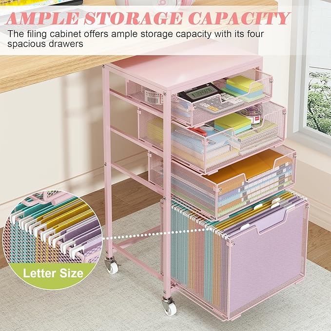 Sbanmao 4 Drawer Rolling File Cart Under Desk Storage, File Cabinets - Image 2