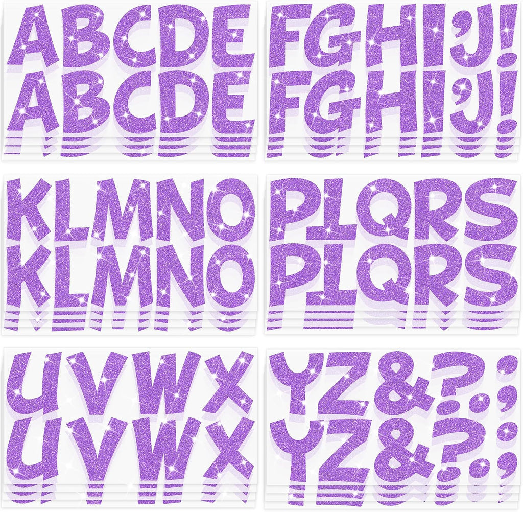 Large Letter Stickers Glitter,264 Pcs Bulletin Board Letter 2.5Inch(Purple) | 24 Sheets,Alphabet Stickers,Vinyl,Self Adhesive, Letters for Poster Board,Display,Mailbox,Crafts,Office,Home,Classroom Decor