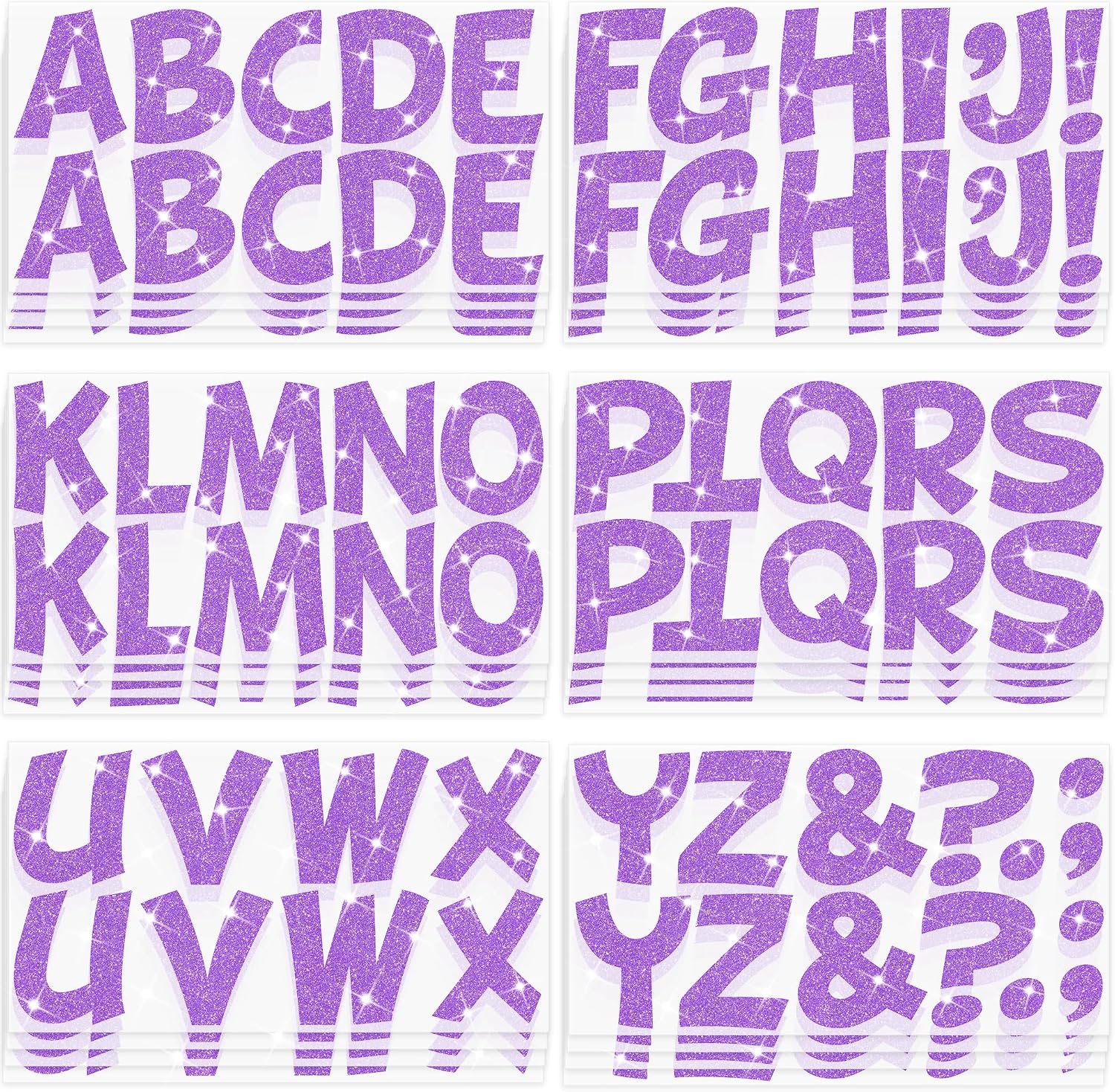 Large Letter Stickers Glitter,264 Pcs Bulletin Board Letter 2.5Inch(Purple) | 24 Sheets,Alphabet Stickers,Vinyl,Self Adhesive, Letters for Poster Board,Display,Mailbox,Crafts,Office,Home,Classroom Decor