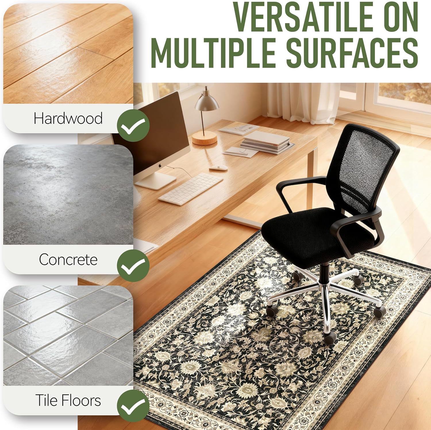 36"x48" Office Chair Mat for Hardwood, Under Desk Chair Mat for Home Office, Anti-Slip Office Rugs for Rolling Chairs, Floor Protector Washable Rugs Charcoal
