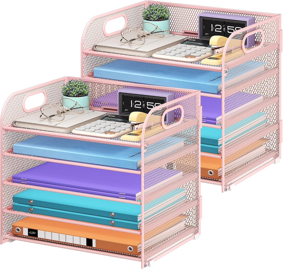 Cawukege 2 Pack 5 Tier Paper Organizer, Letter Tray with Handle, Mesh Desk Or...