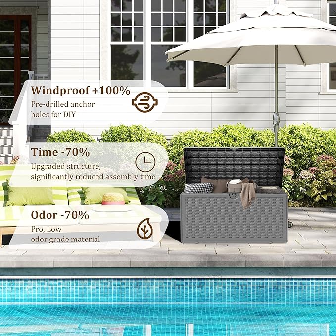 Yardgrace 80 Gallon Pro Resin Deck Box, Waterproof Outdoor Storage Bin - Image 4