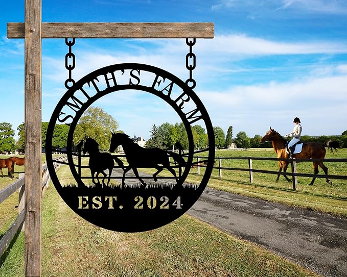 Personalized Horse Ranch Metal Sign Custom Farm Metal Wall Art Horse Name Sign - Image 4