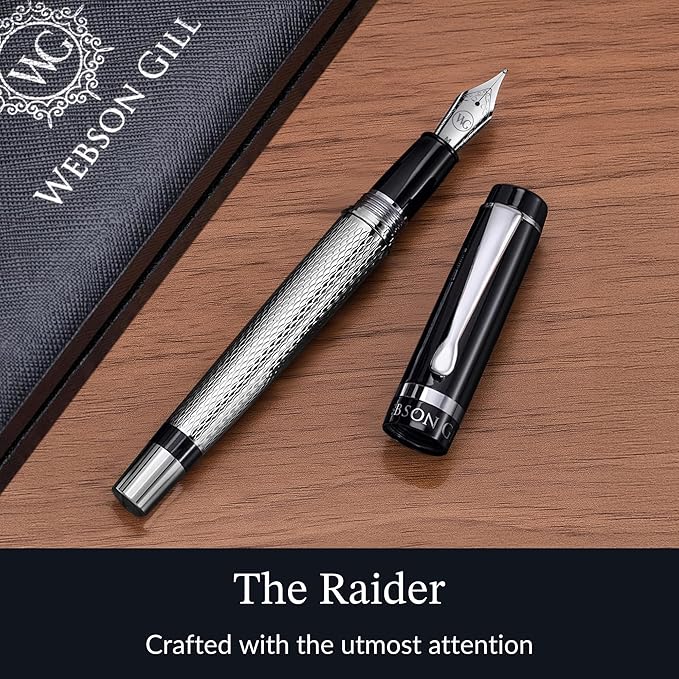 Webson Gill ‘The Raider’ Silver Luxury Executive Fountain Pen, Polished Lacquer - Image 2