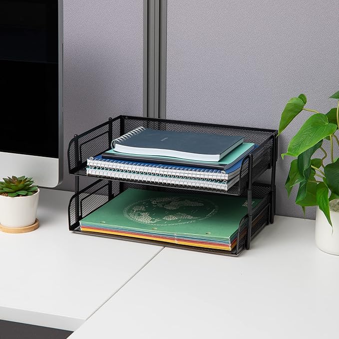 Mind Reader Stackable Paper Tray, Desktop Organizer, File Storage, Metal Mesh - Image 6