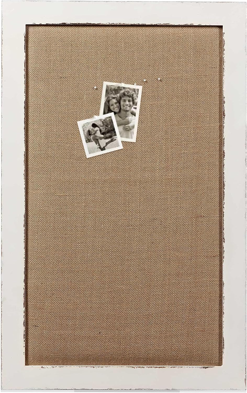 SOFE 18x29 White Linen Bulletin Board, Farmhouse Wood Frame Decor