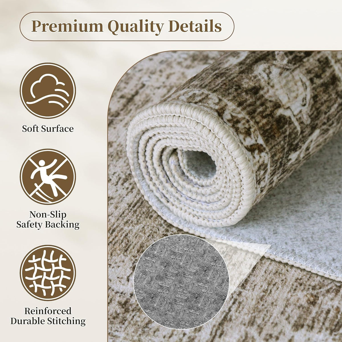Brown Washable Runner Rug 2.6x8, Vintage Rug Runners for Hallway