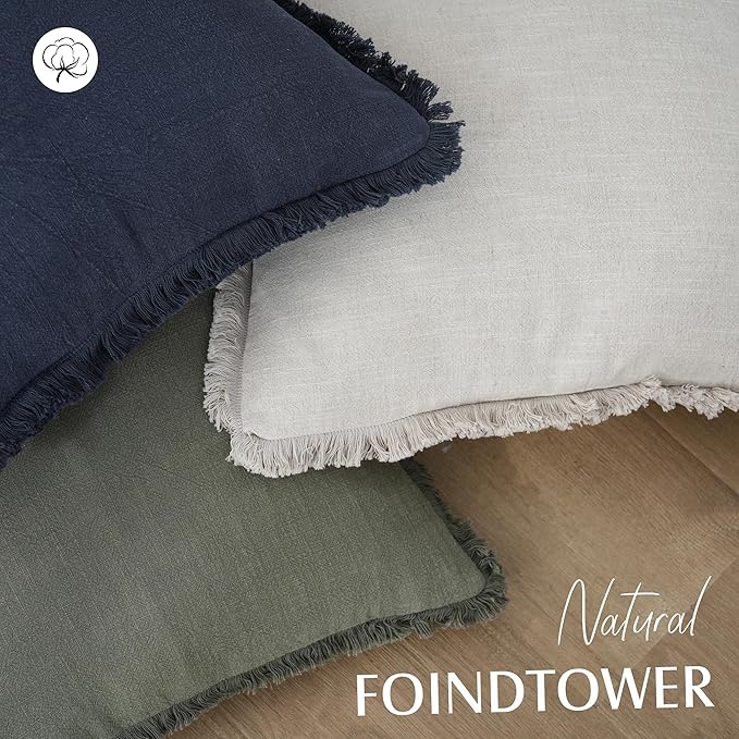 Foindtower Set of 2 Decorative Linen Fringe Throw Pillow Covers Cozy Boho - Image 4