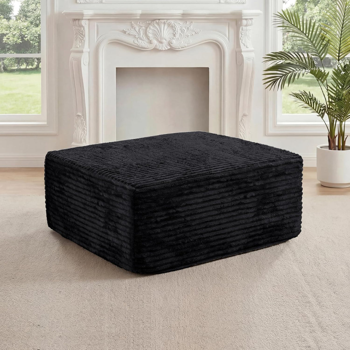27.56'' Plush Fluffy Corduroy Poofy Ottoman in a Box for Boneless Sof...