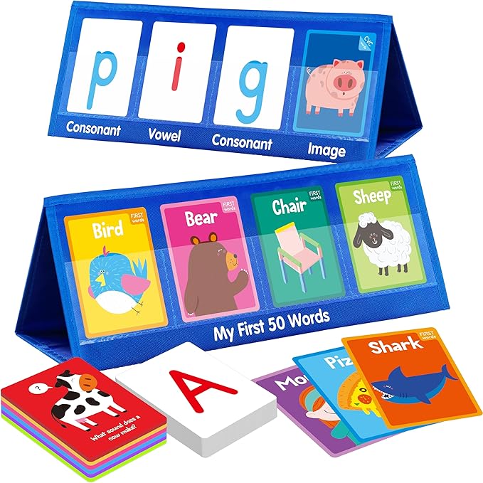 Word Building Desktop Pocket Chart, 48 CVC Words & 50 First Words, Double-Sided by SpriteGru