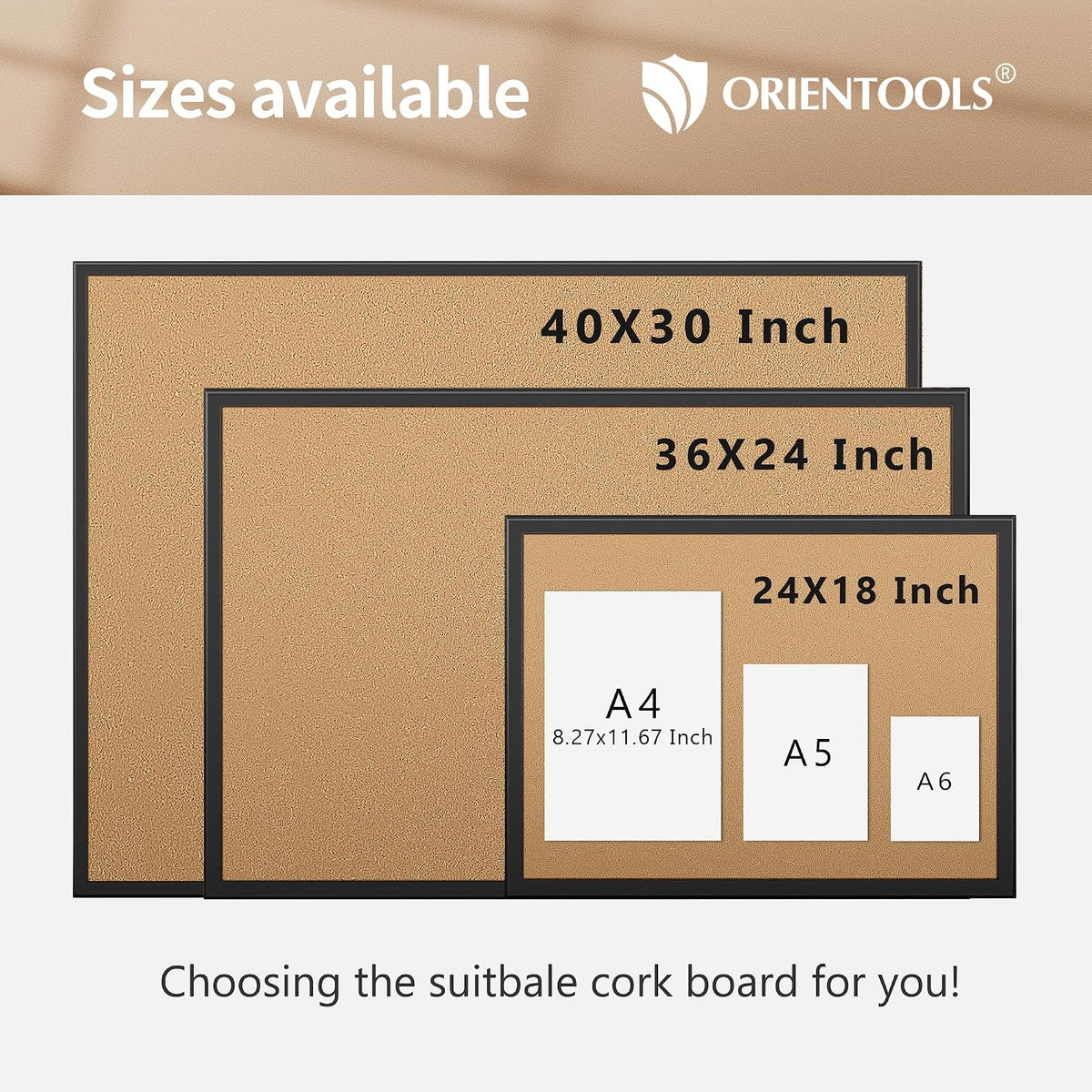 ORIENTOOLS 24x36 Cork Board with Wooden Frame, Hanging Pins for Office Home
