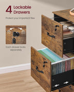 vasagle 4 drawer file cabinet with locks, for, side view