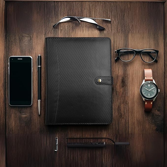 LEATHER VILLAGE Portfolio Professional Organizer – Carbon Fiber Genuine Leather - Image 7