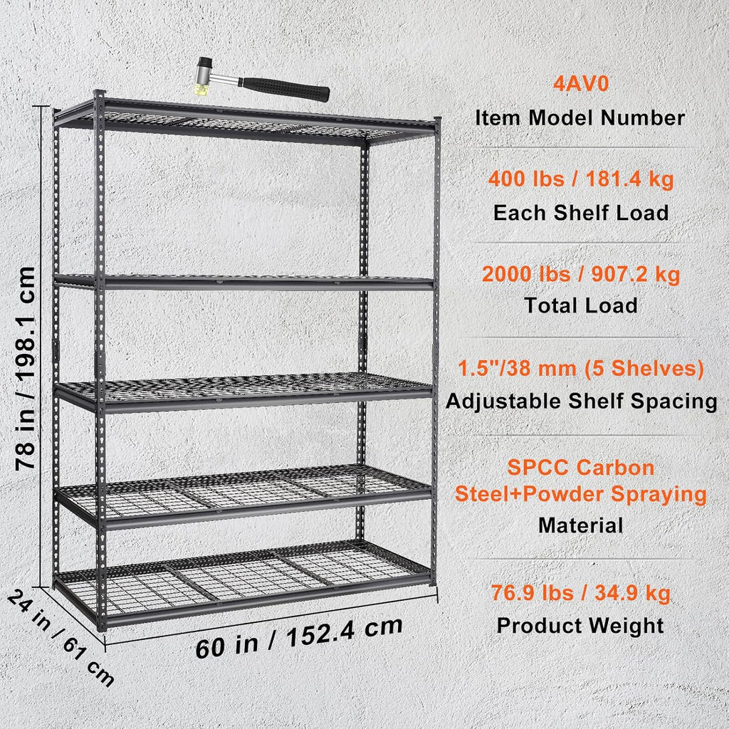 vevor storage shelving unit 5-tier adjustable 2000 lbs, front angle view