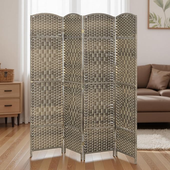 HOMCOM 4 Panel Room Divider, Hand-Woven Freestanding Wall Partition - Image 9