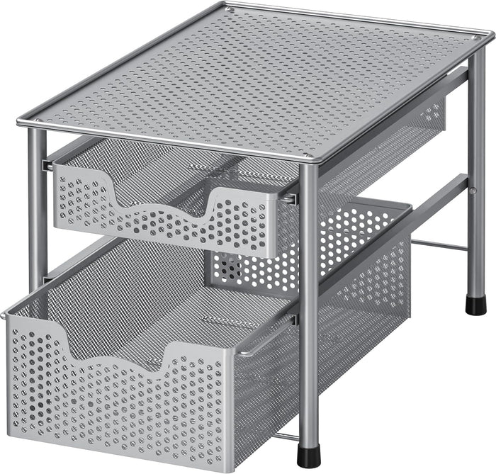Simple Houseware Stackable 2 Tier Sliding Basket Organizer Drawer, Silver