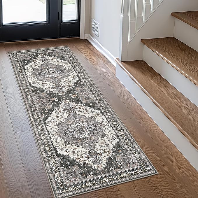 GENIMO 2X5 Hallway Runner Rug, Machine Washable Non Slip Vintage Floral - Image 2
