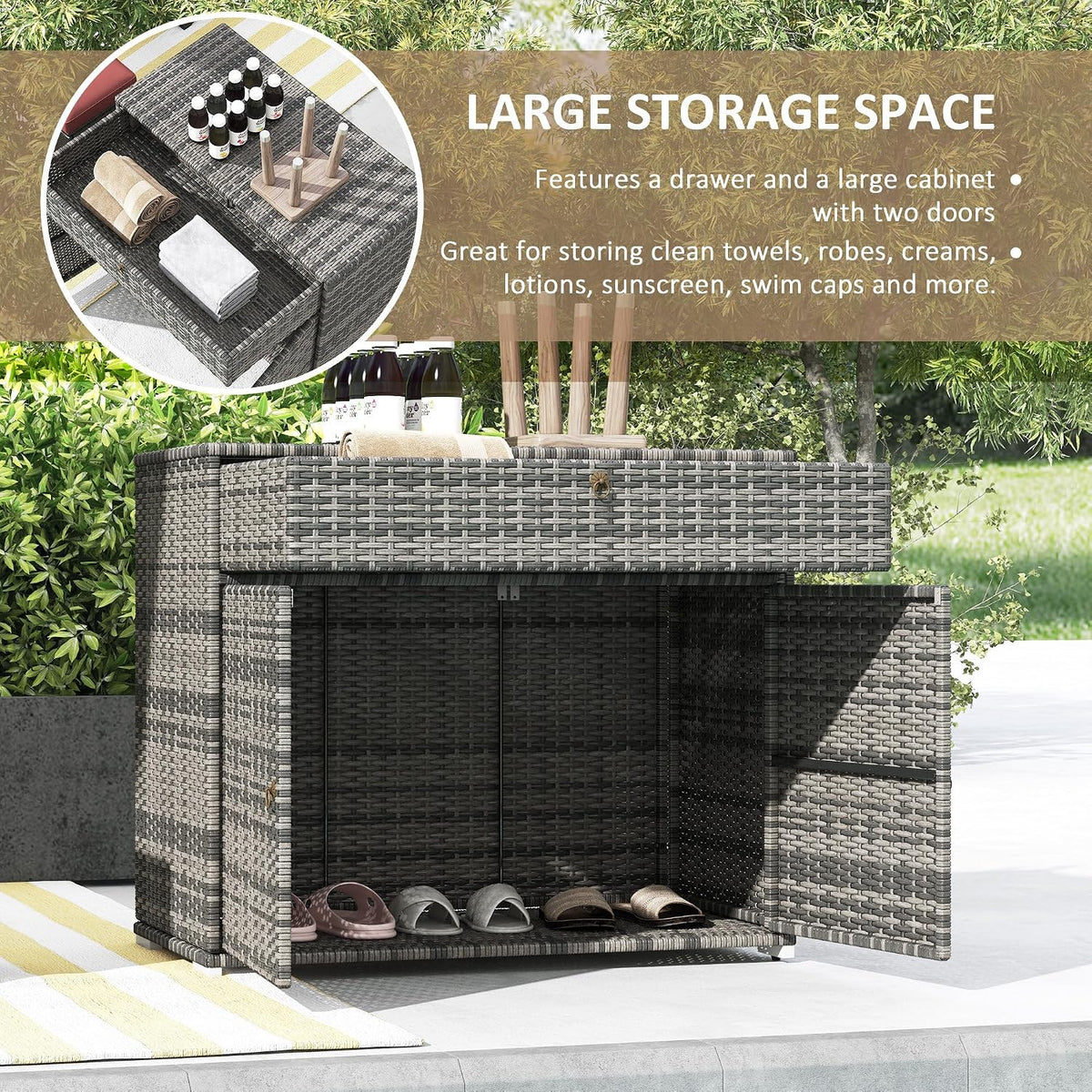 Outsunny Outdoor Storage Cabinet with Drawer Freestanding Gray