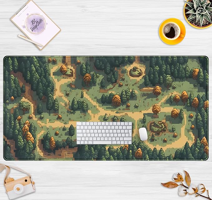Cute Desk Pad Brown Green Forest Pixel Desk Mat Plant Mouse Pad XXL Large - Image 2